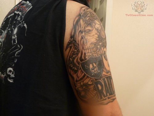 Skull And Oakland Raiders Logo Tattoo